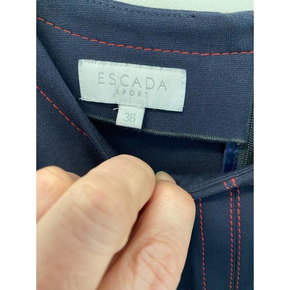 Escada Sport Sheath Dress 6 Navy Blue Knee Length 3/4 Sleeve Designer Crewneck - Picture 5 of 5